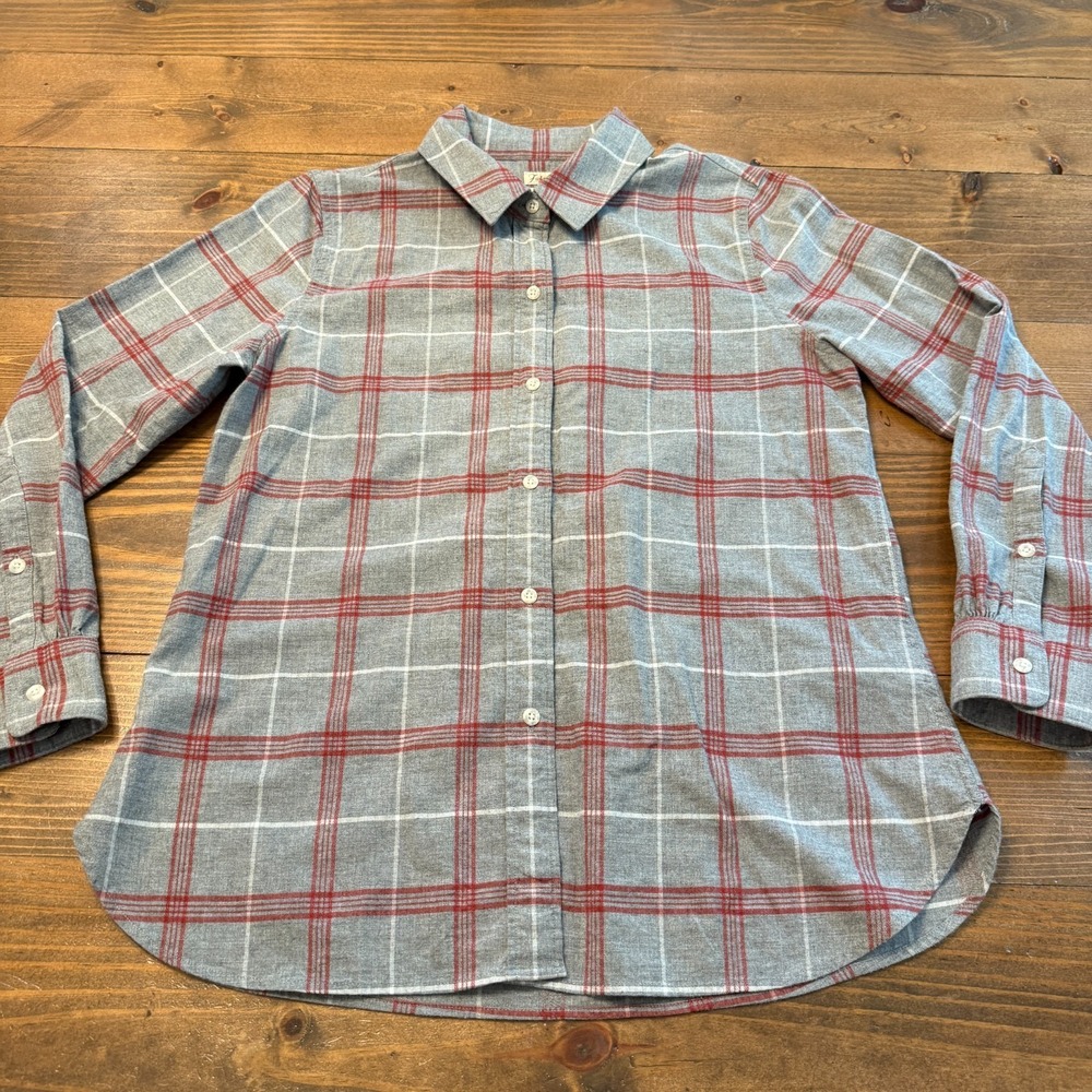 Faherty The Classic Flannel Shirt Gray Pink Womens Medium Preppy Juliet Plaid